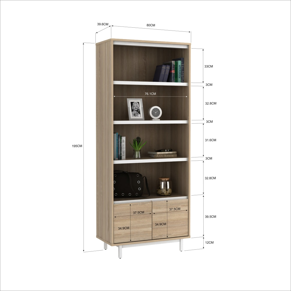 Rachel 4-Tier Bookcase Display Shelf Storage Cabinet W/ 2-Doors Oak/White Fast shipping On sale