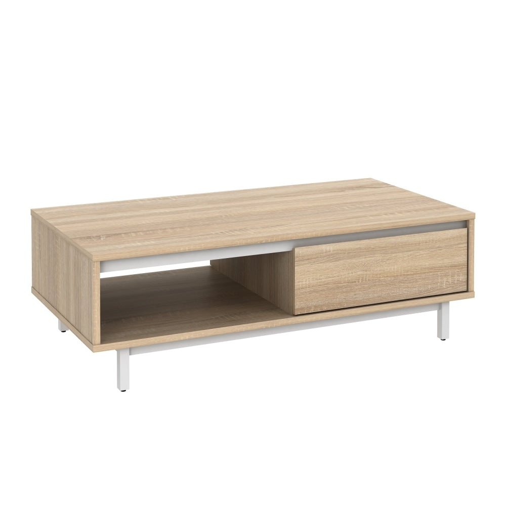 Rachel Wooden Rectangular Coffee Table W/ 2-Doors - Oak/White Fast shipping On sale