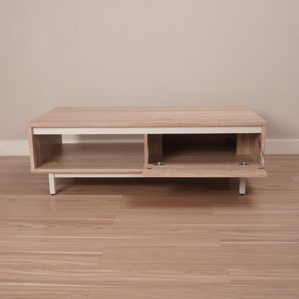 Rachel Wooden Rectangular Coffee Table W/ 2-Doors - Oak/White Fast shipping On sale