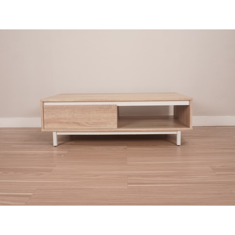 Rachel Wooden Rectangular Coffee Table W/ 2-Doors - Oak/White Fast shipping On sale