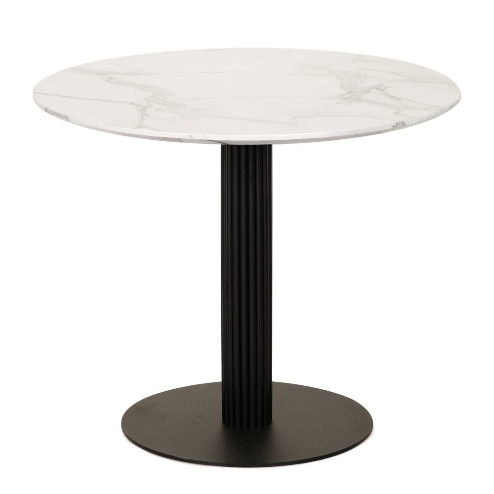 Rafael Round Dining Table With Marble Effect 90cm - Black Metal Frame - White Sevella Fast shipping On sale