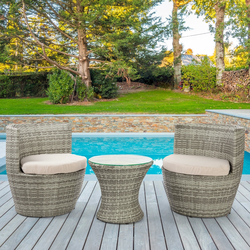 Momentous Living - Ralf 3Pcs Outdoor Rattan Furniture Set 2 Chairs & 1 ...