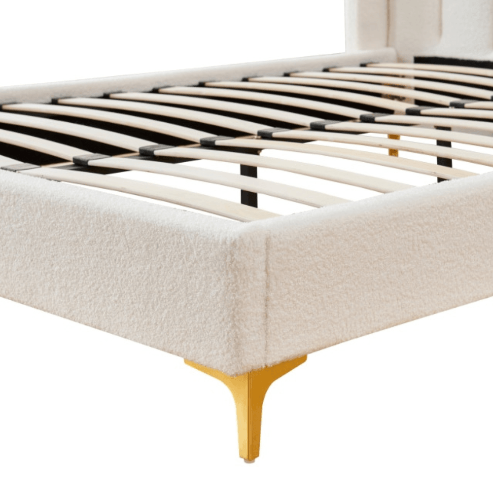 Modern Luxury Fabric Bed Frame W/ Headboard Double Size - Boucle Fast shipping On sale