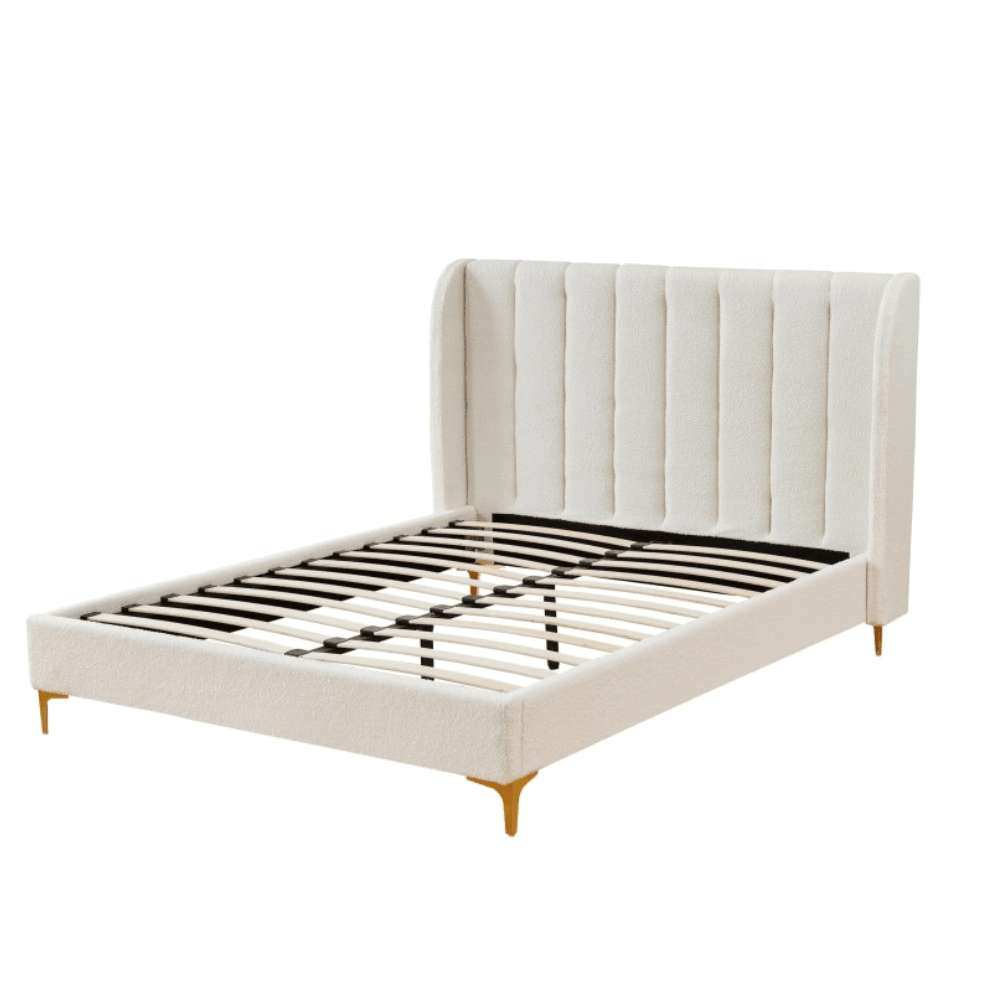 Modern Luxury Fabric Bed Frame W/ Headboard Double Size - Boucle Fast shipping On sale