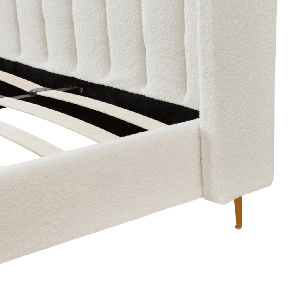 Modern Luxury Fabric Bed Frame W/ Headboard Double Size - Boucle Fast shipping On sale