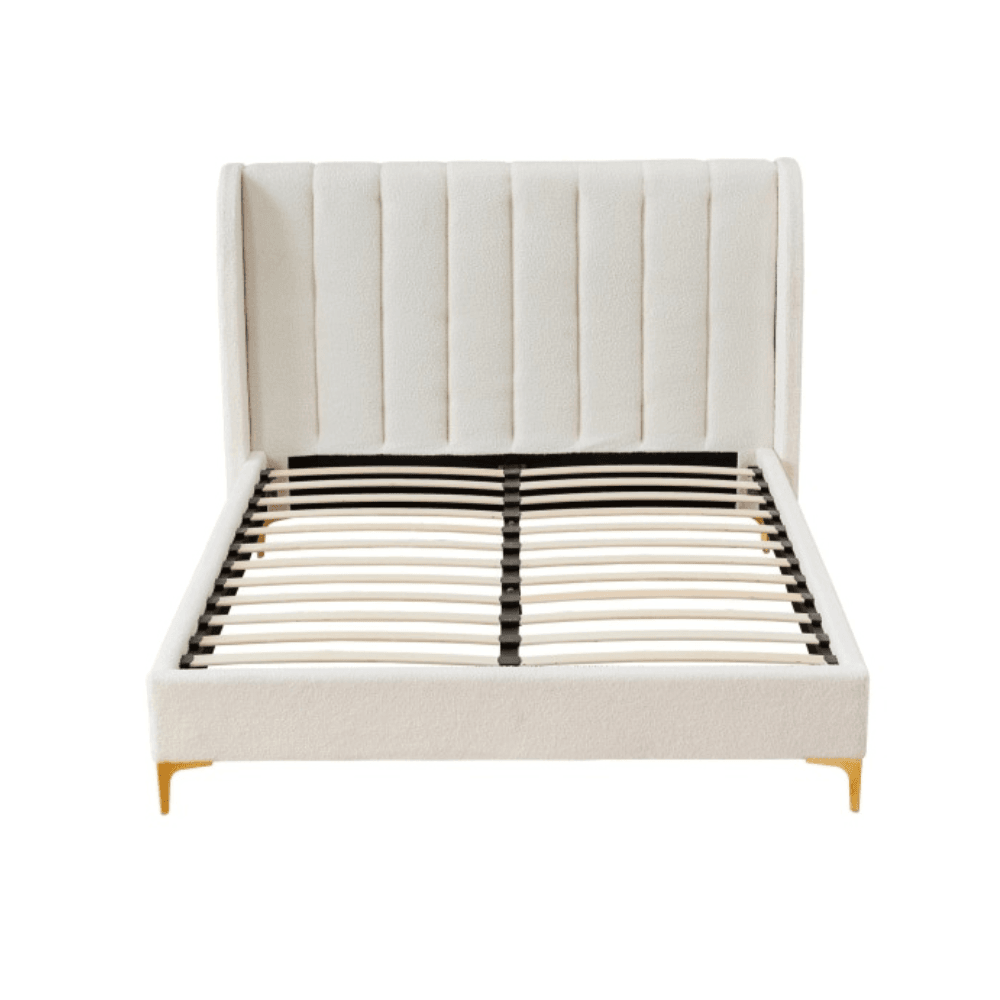 Modern Luxury Fabric Bed Frame W/ Headboard Double Size - Boucle Fast shipping On sale