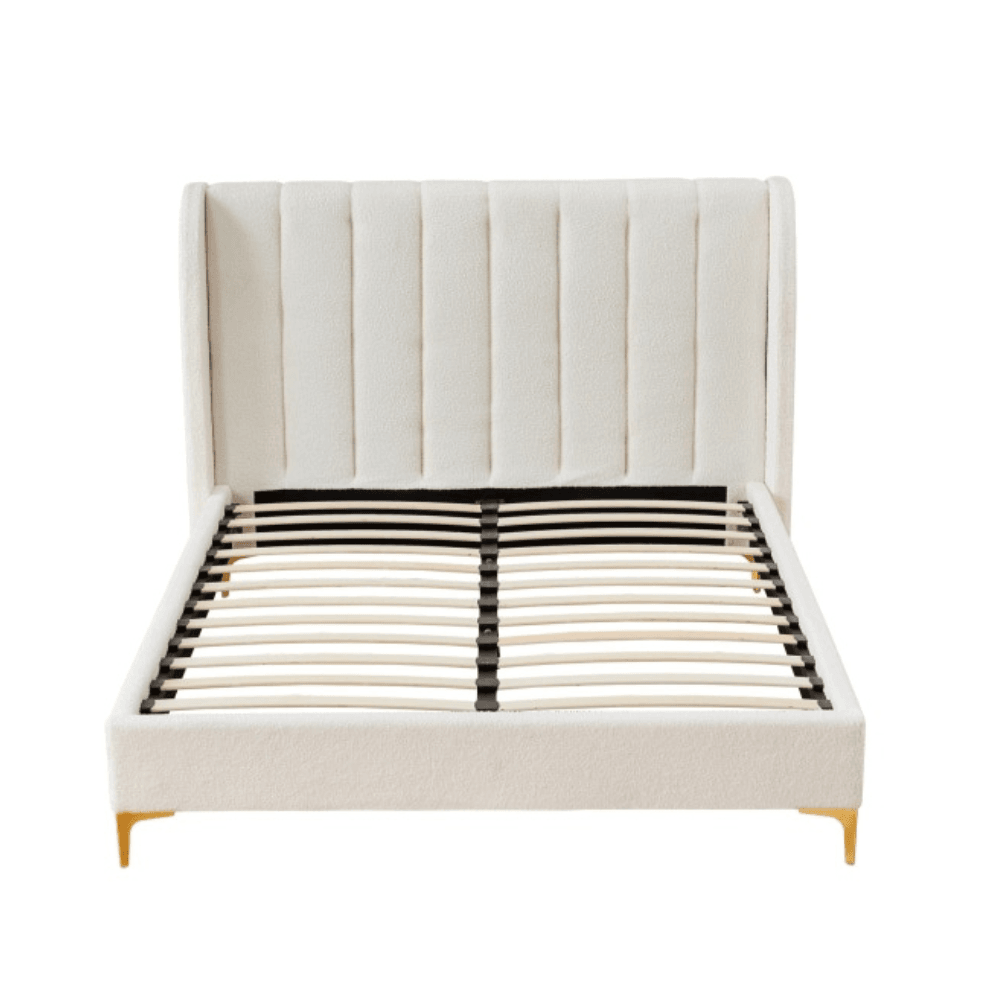 Modern Luxury Fabric Bed Frame W/ Headboard Queen Size - Boucle Fast shipping On sale