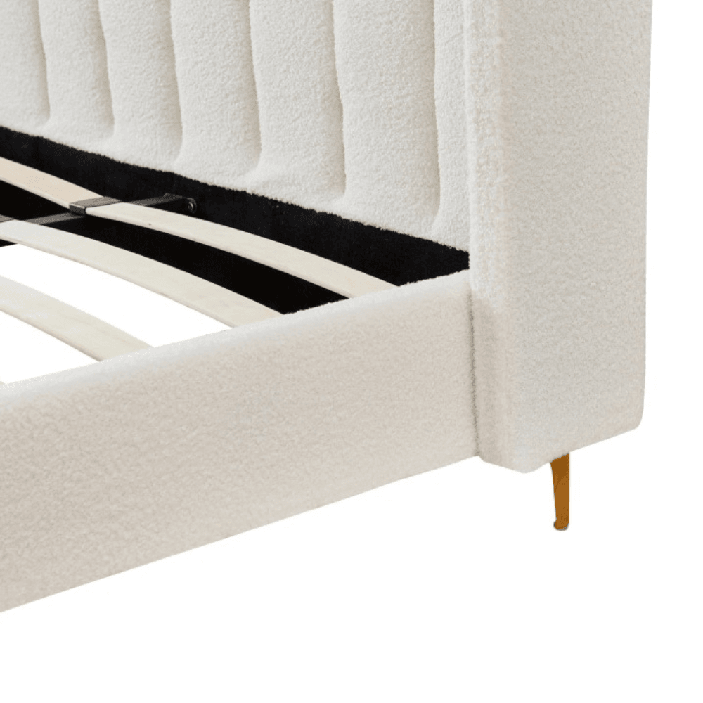 Modern Luxury Fabric Bed Frame W/ Headboard Queen Size - Boucle Fast shipping On sale