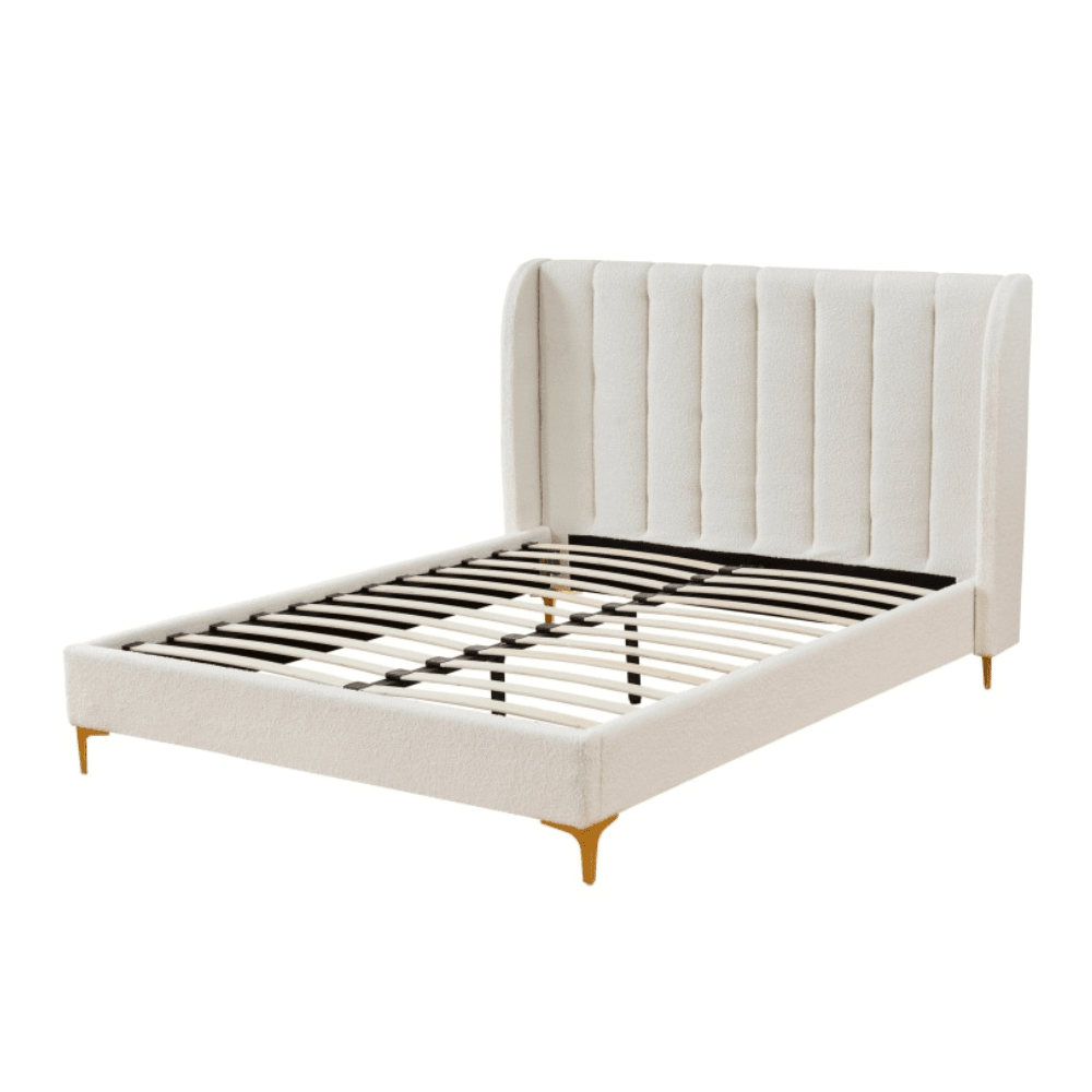 Modern Luxury Fabric Bed Frame W/ Headboard Queen Size - Boucle Fast shipping On sale