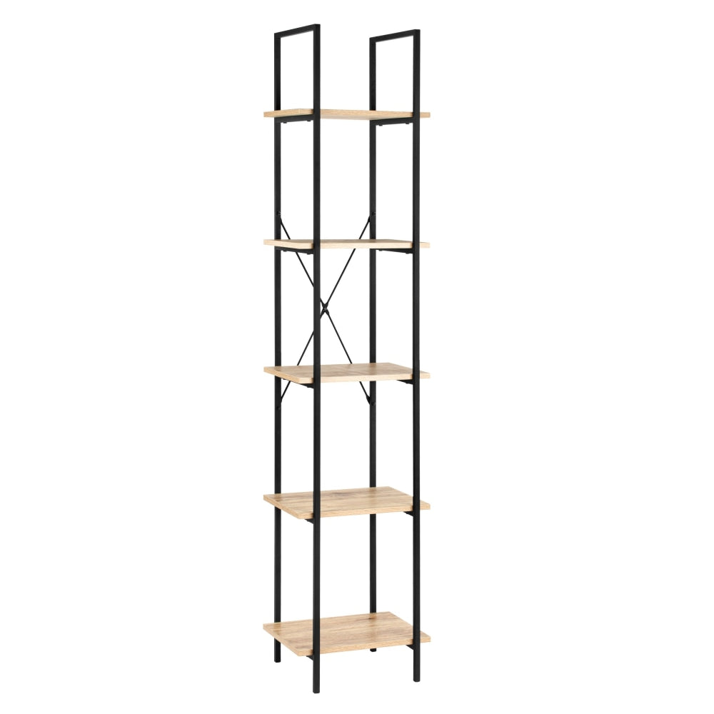 Randy 5-Tier Narrow Bookcase Display Shelf - Oak/Black Fast shipping On sale