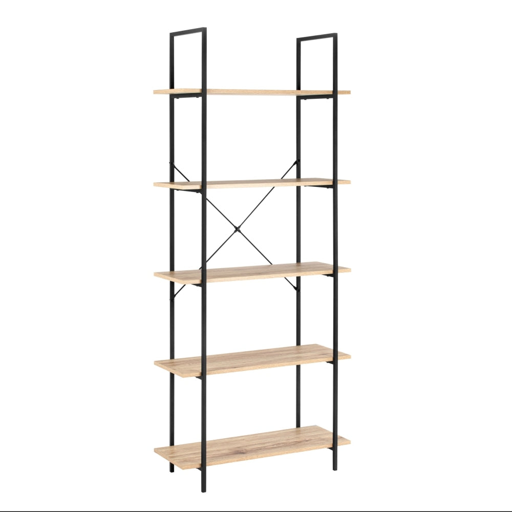 Randy 5-Tier Wide Bookcase Display Shelf - Oak/Black Fast shipping On sale