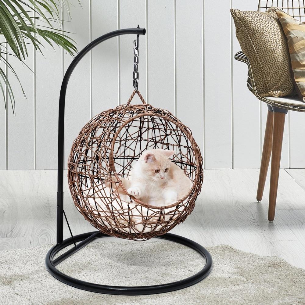 Rattan Cat Beds Elevated Puppy Wicker Hanging Basket Swinging Egg Chair Pet Supplies Fast shipping On sale