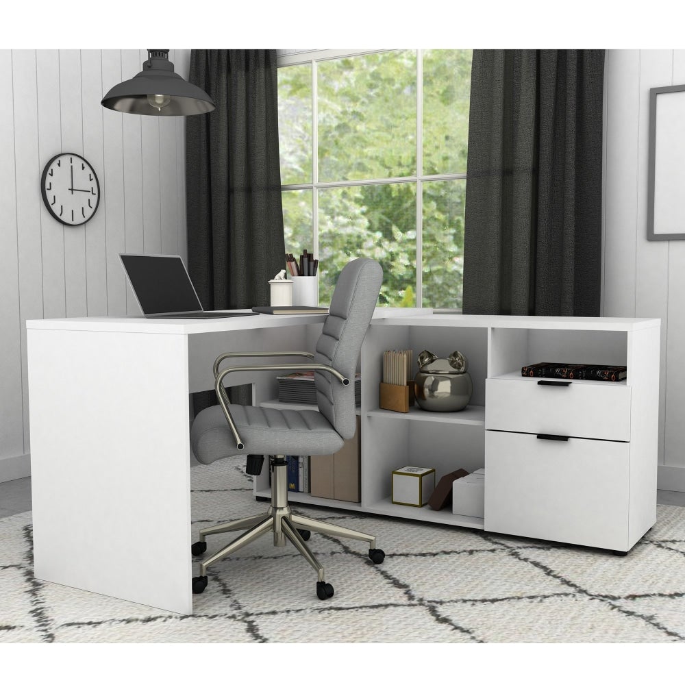 Ravee L - Shape Executive Manager Computer Corner Desk Table W/ Storage - White Office Fast shipping On sale