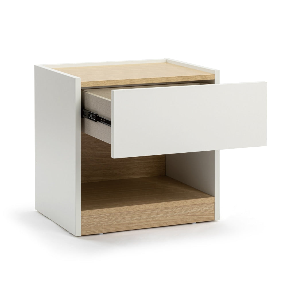 Ray Nighstand Bedside Side Table W/ 1-Drawer - White/Oak Fast shipping On sale