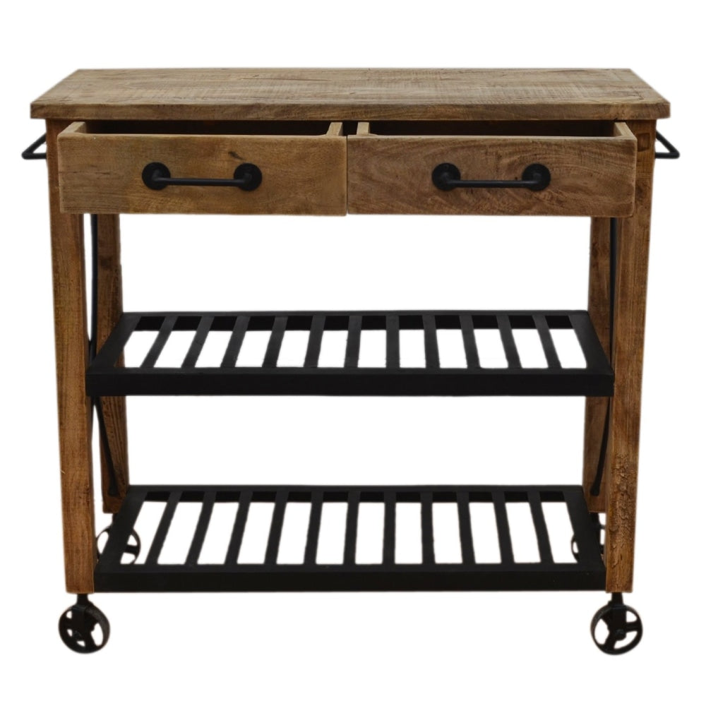 Ray Rustic Hardwood Butlers Kitchen Trolley Storage Cabinet On Wheels Fast shipping sale