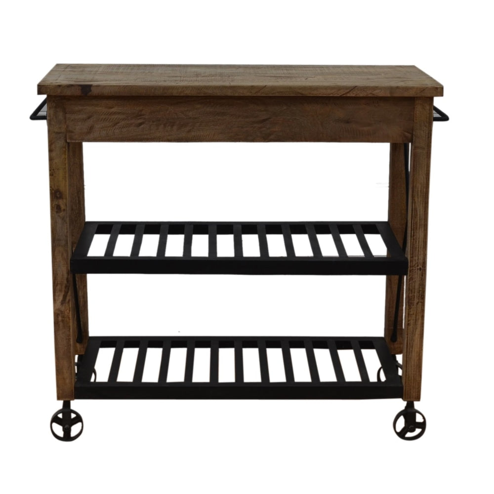 Ray Rustic Hardwood Butlers Kitchen Trolley Storage Cabinet On Wheels Fast shipping sale