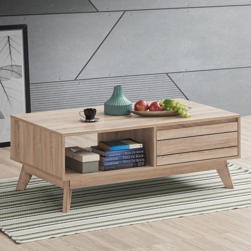Raya Classic Scandinavian Wooden Open Shelf Rectangular Coffee Table - Oak Fast shipping On sale