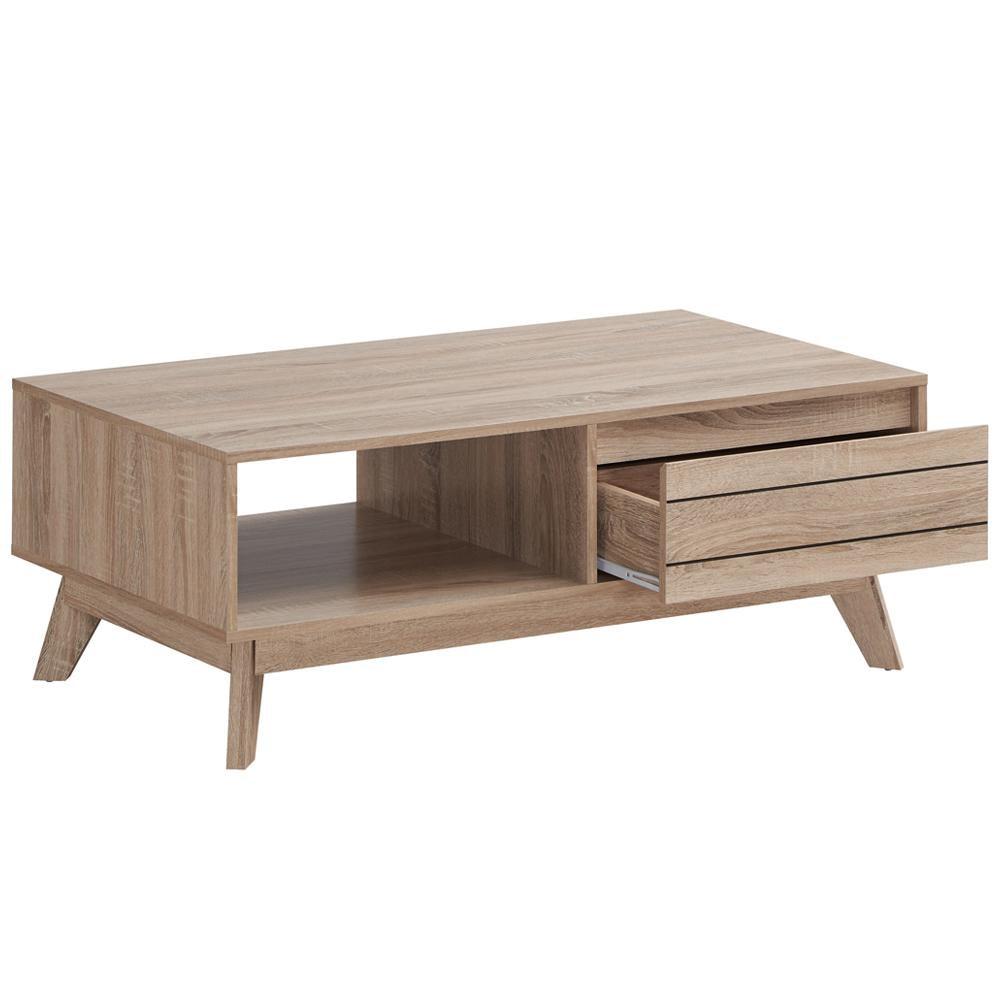 Raya Classic Scandinavian Wooden Open Shelf Rectangular Coffee Table - Oak Fast shipping On sale