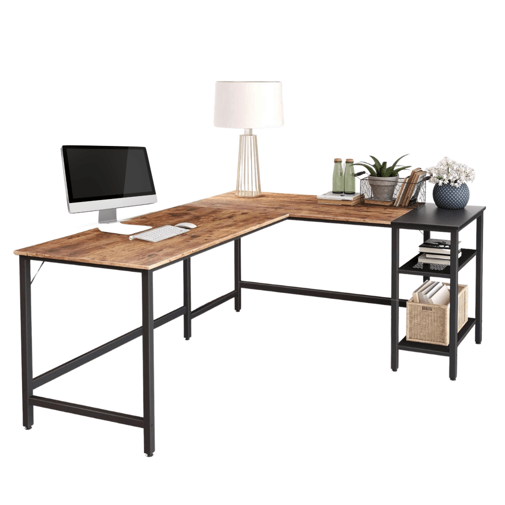 L - Shape Manager Office Computer Study Desk Metal Frame - Dark brown Fast shipping On sale