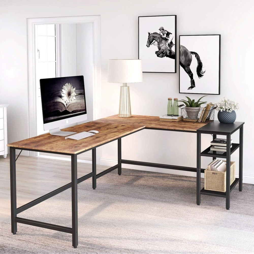 L - Shape Manager Office Computer Study Desk Metal Frame - Dark brown Fast shipping On sale