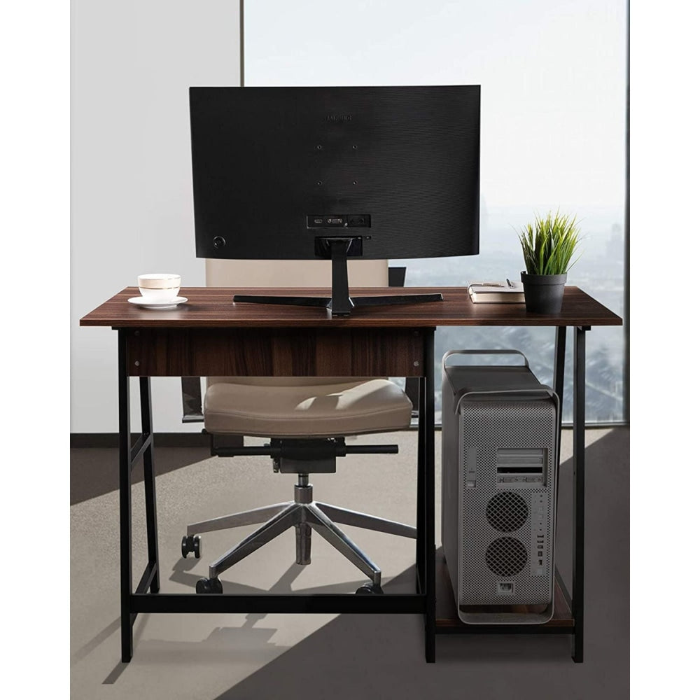 Office Study Writing Computer Desk Metal Frame W/ 2 Storage Shelves - Dark Brown Fast shipping On sale