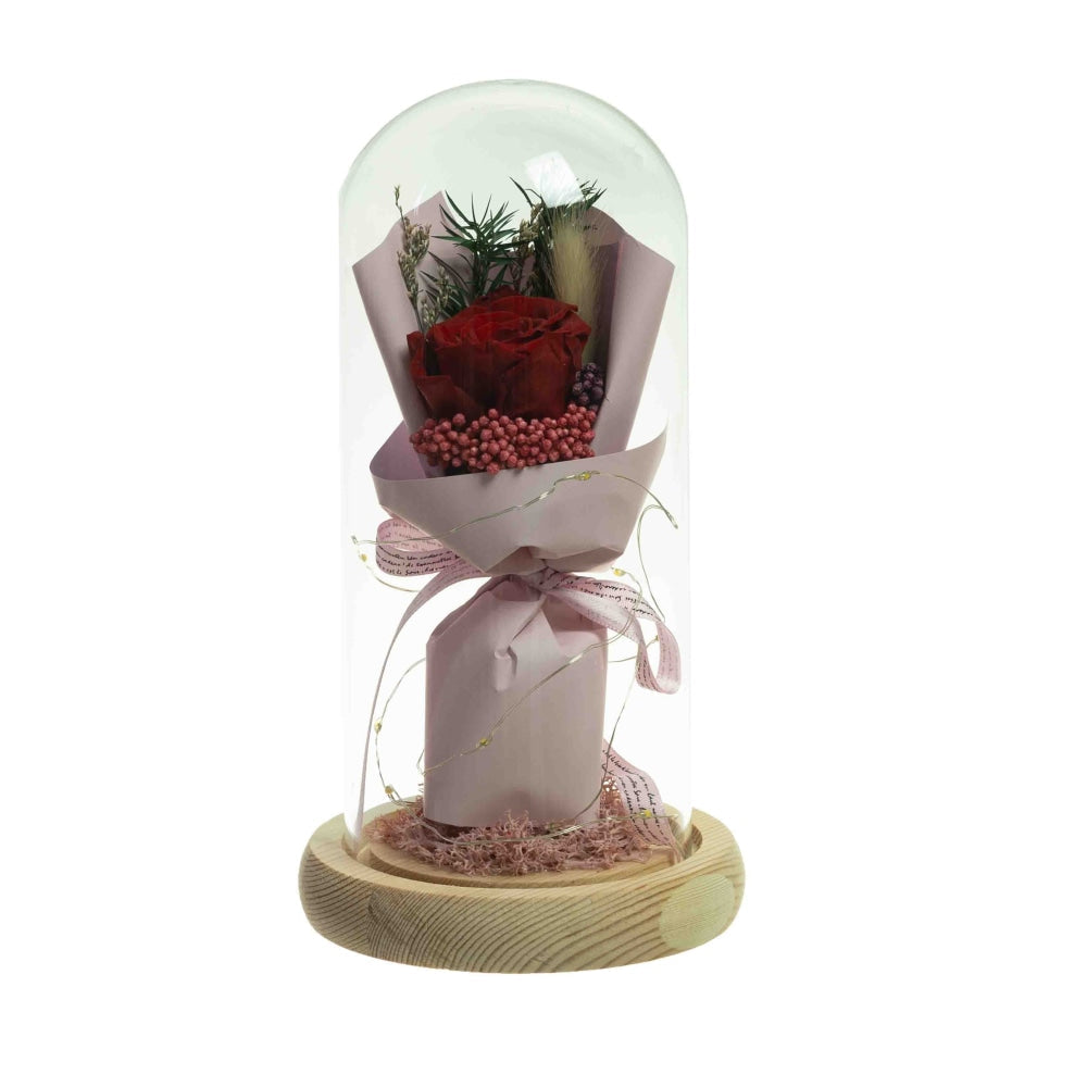 Red Floral Artificial Fake Plant Decorative 21cm In Glass Dome Fast shipping On sale