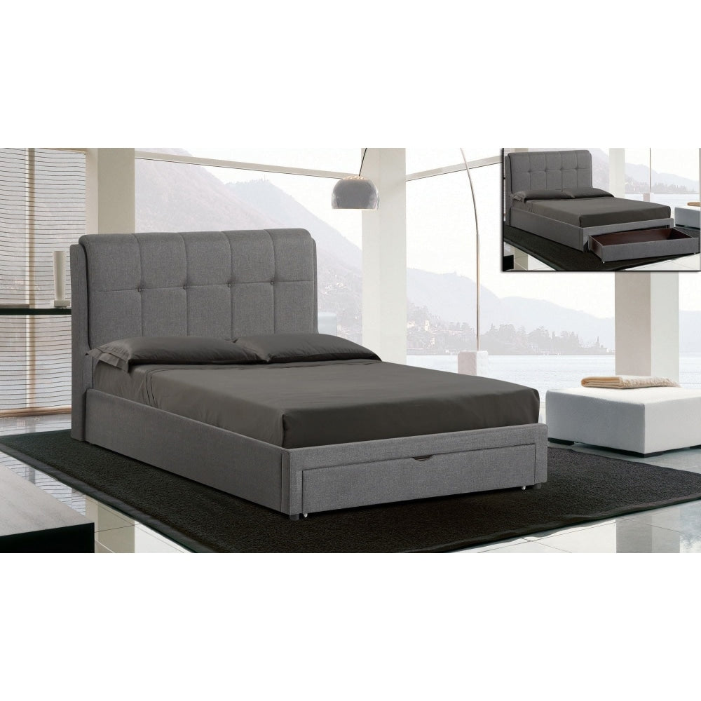 Regina Modern Fabric Bed Frame Queen Size With Storage - Grey Fast shipping On sale