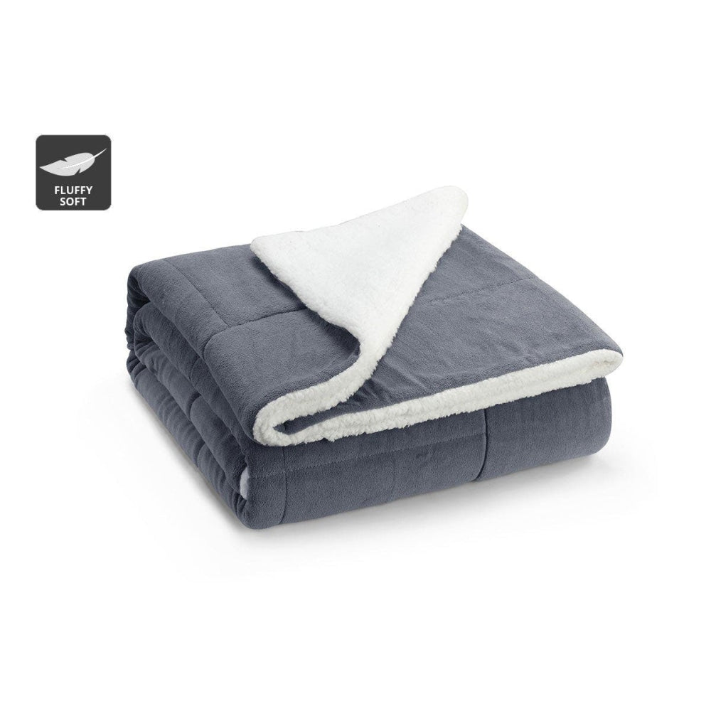 Reversible Sherpa Fleece Throw Blanket - Grey Single/Double Double Fast shipping On sale