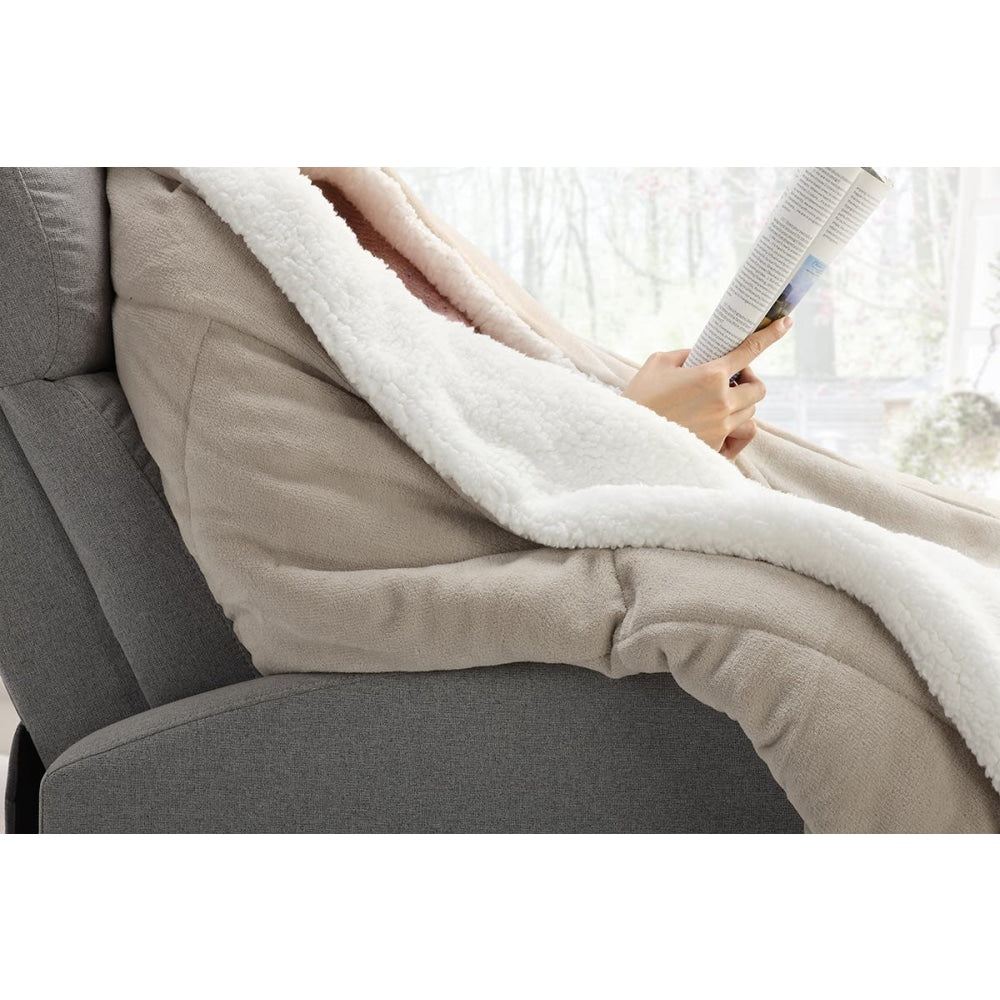 Reversible Sherpa Fleece Throw Blanket - Sand Single/Double Double Fast shipping On sale