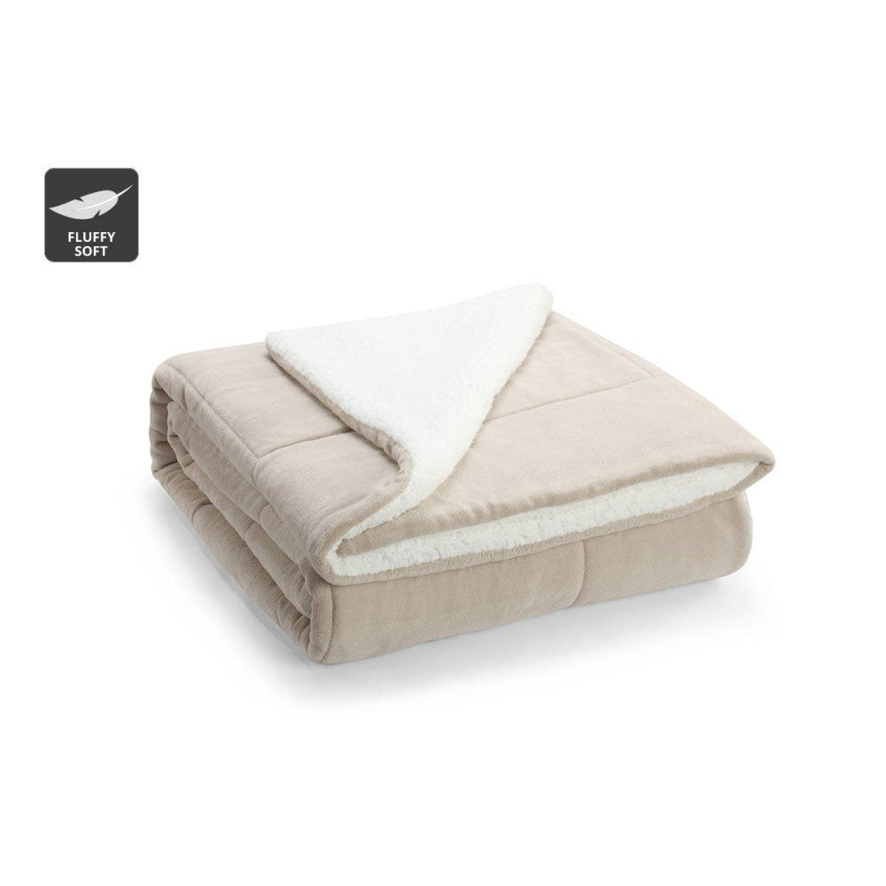 Reversible Sherpa Fleece Throw Blanket - Sand Single/Double Double Fast shipping On sale