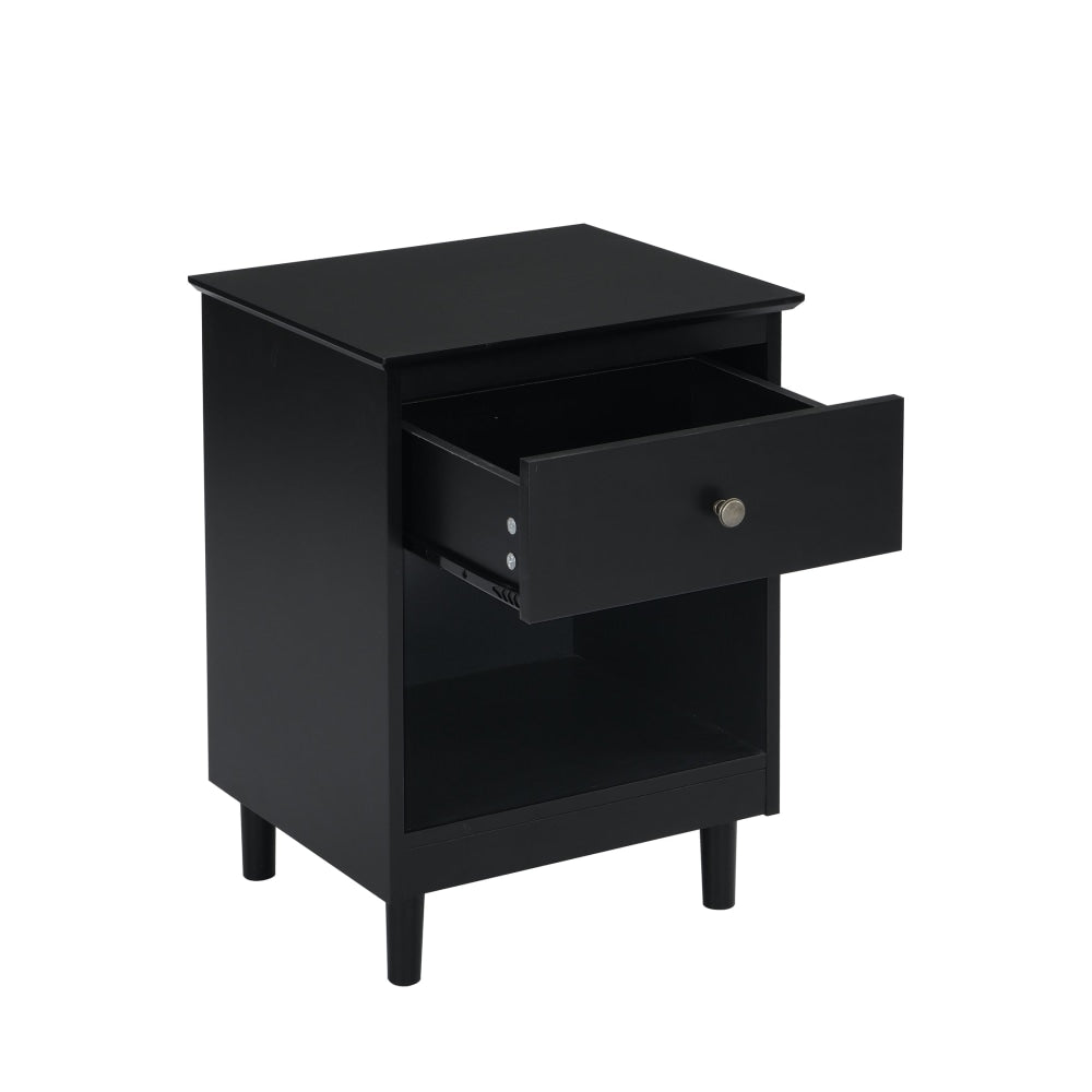 Ronnie Open Shelf Bedside Nightstand Side Table W/ 1-Drawers - Black Fast shipping On sale