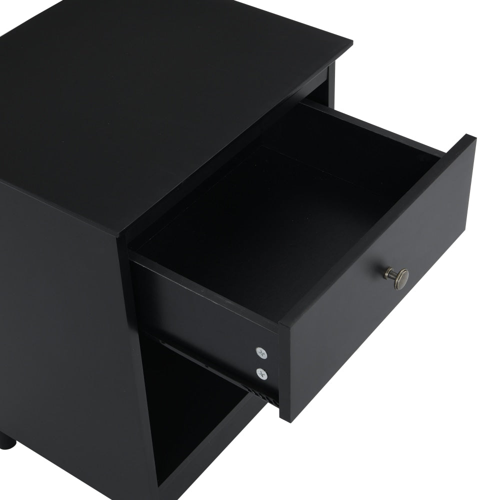 Ronnie Open Shelf Bedside Nightstand Side Table W/ 1-Drawers - Black Fast shipping On sale