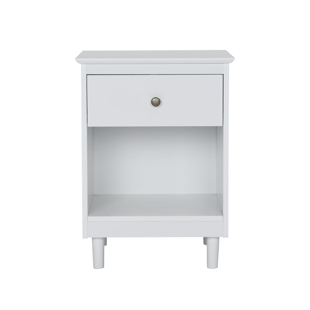 Ronnie Open Shelf Bedside Nightstand Side Table W/ 1-Drawers - White Fast shipping On sale