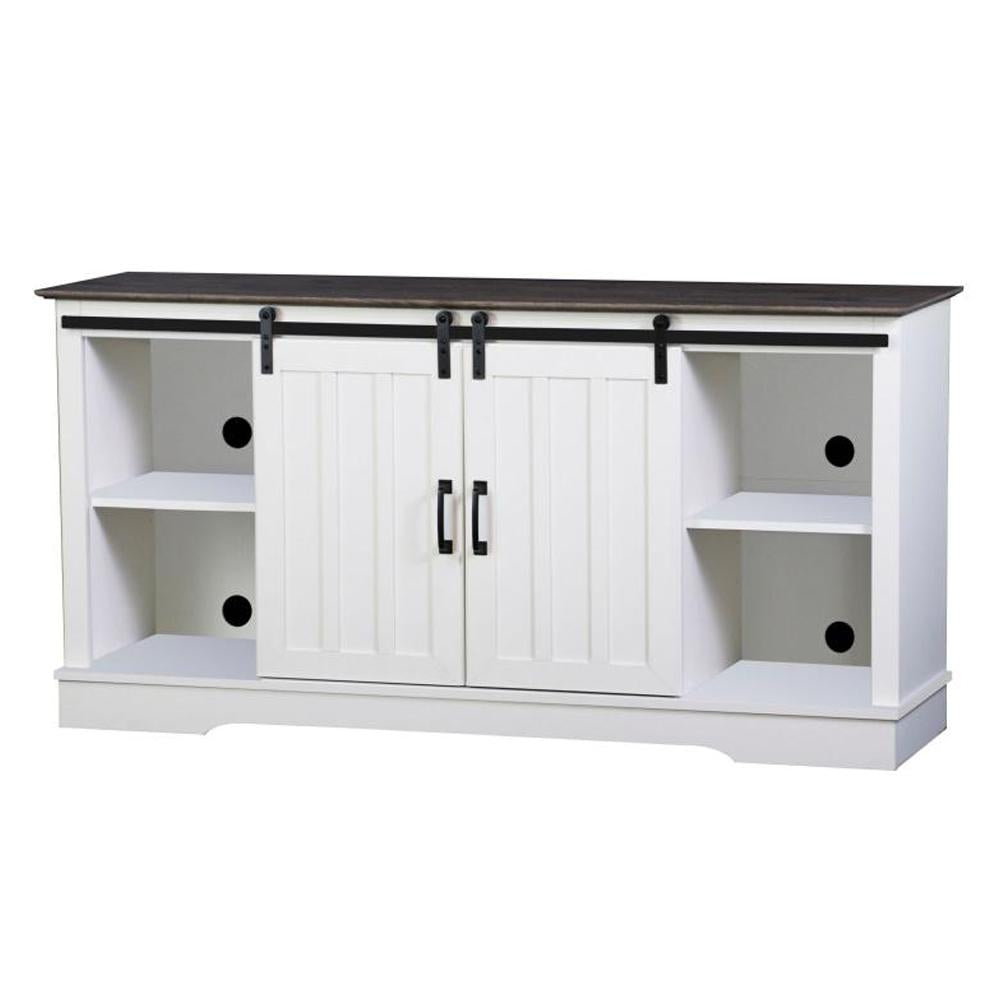 Rothan Scandinavian TV Stand Entertainment Unit 140cm W/ Sliding Door - White & Washed Grey Fast shipping On sale