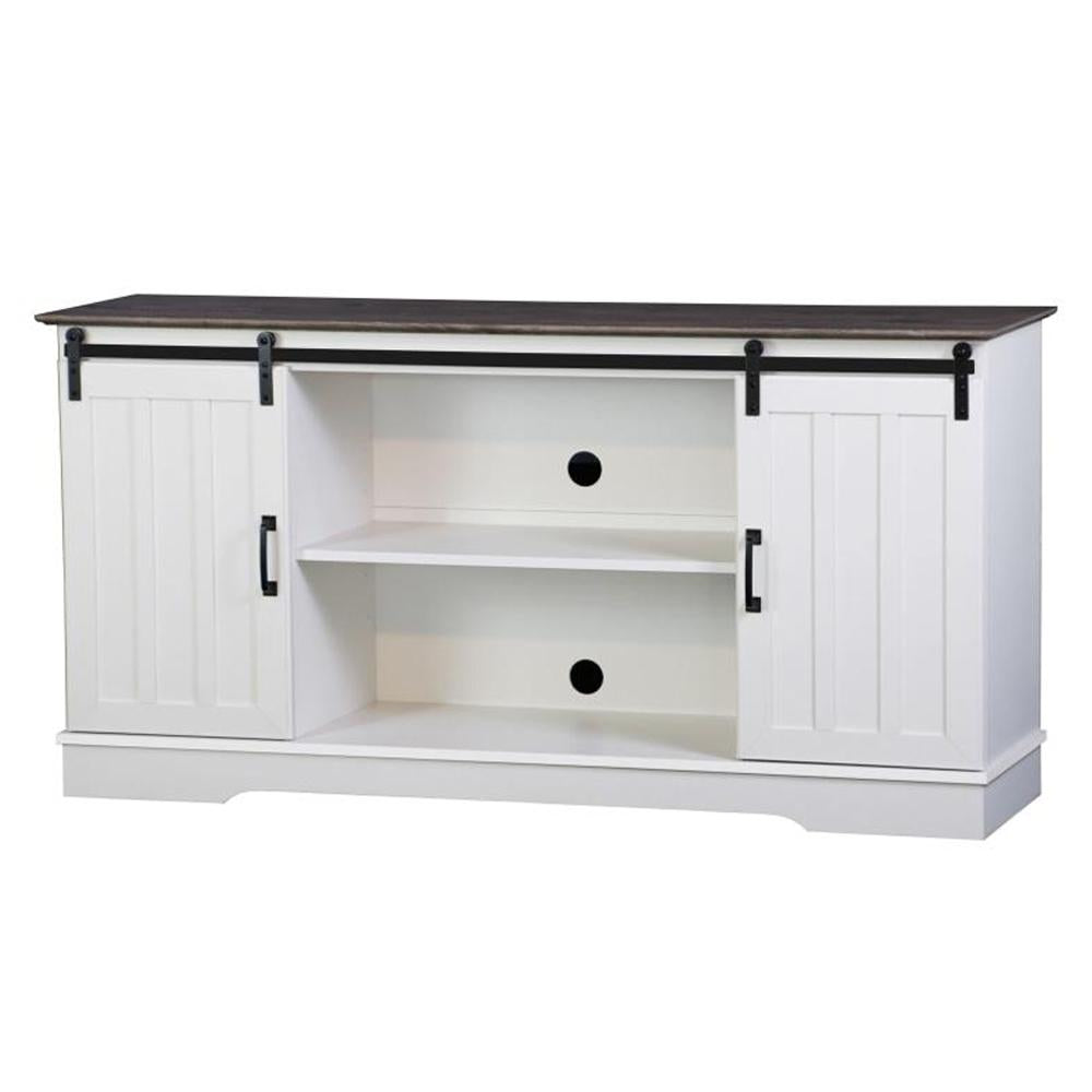 Rothan Scandinavian TV Stand Entertainment Unit 140cm W/ Sliding Door - White & Washed Grey Fast shipping On sale