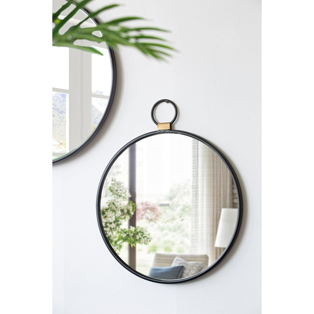 Round Pendant Sleek Ready Hang Wall Mirror 50CM Black Frame Fast shipping On sale