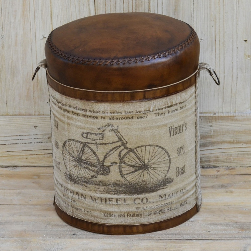 Round Vintage Rustic Bicyle Foot Stool Ottoman Fast shipping On sale