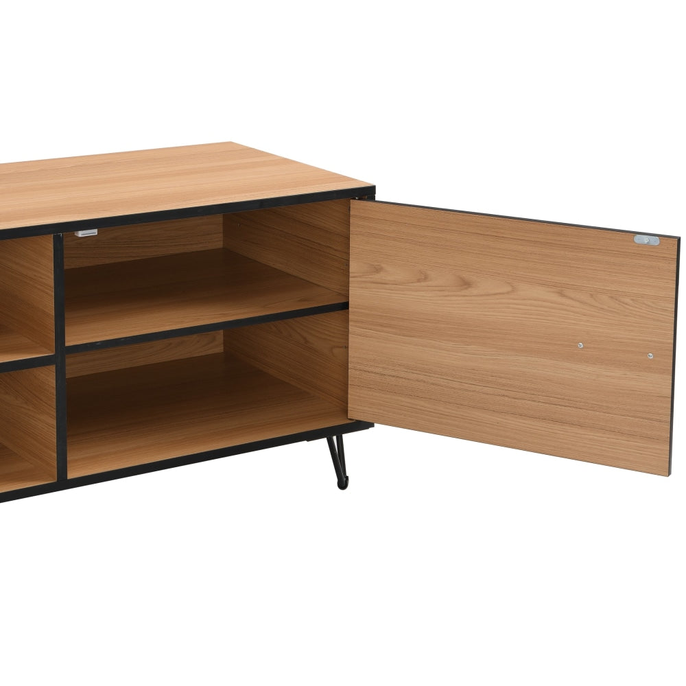 Roy TV Stand Entertainment Unit W/ 2-Doors - Oak/Black Fast shipping On sale