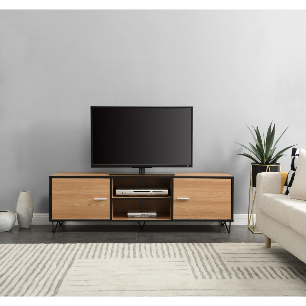 Roy TV Stand Entertainment Unit W/ 2-Doors - Oak/Black Fast shipping On sale