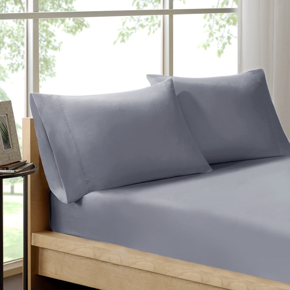 Royal Comfort - 100% Organic Cotton 3 Piece Fitted Combo Set - Double - Graphite Bed Sheet Fast shipping On sale