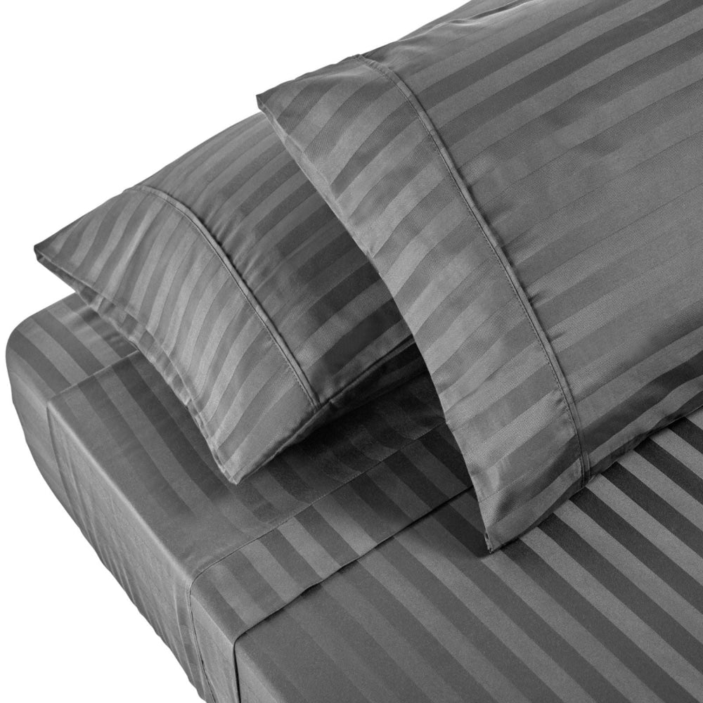 Royal Comfort 1200 Thread count Damask Stripe Cotton Blend sheet sets Queen Charcoal Grey Bed Sheet Fast shipping On sale