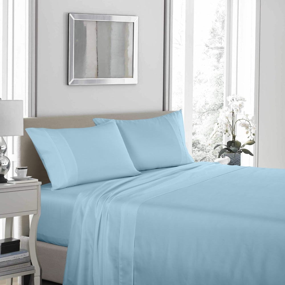 Royal Comfort 1200TC Ultrasoft 4 Piece Sheet Set - Double - Sky Blue Bed Fast shipping On sale