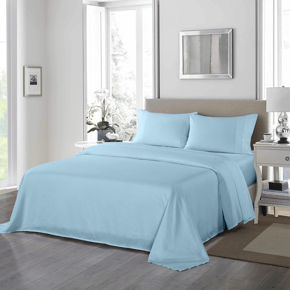 Royal Comfort 1200TC Ultrasoft 4 Piece Sheet Set - Queen - Sky Blue Bed Fast shipping On sale