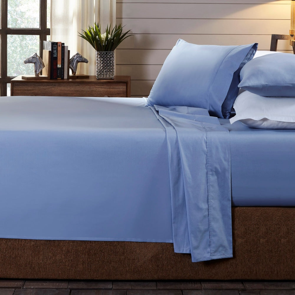 Royal Comfort - 250TC 100% Organic Cotton 4 Piece Sheet Set - Double - Indigo Bed Fast shipping On sale