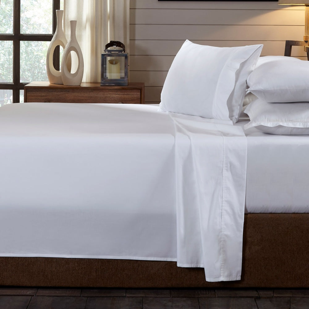 Royal Comfort - 250TC 100% Organic Cotton 4 Piece Sheet Set - Double - White Bed Fast shipping On sale