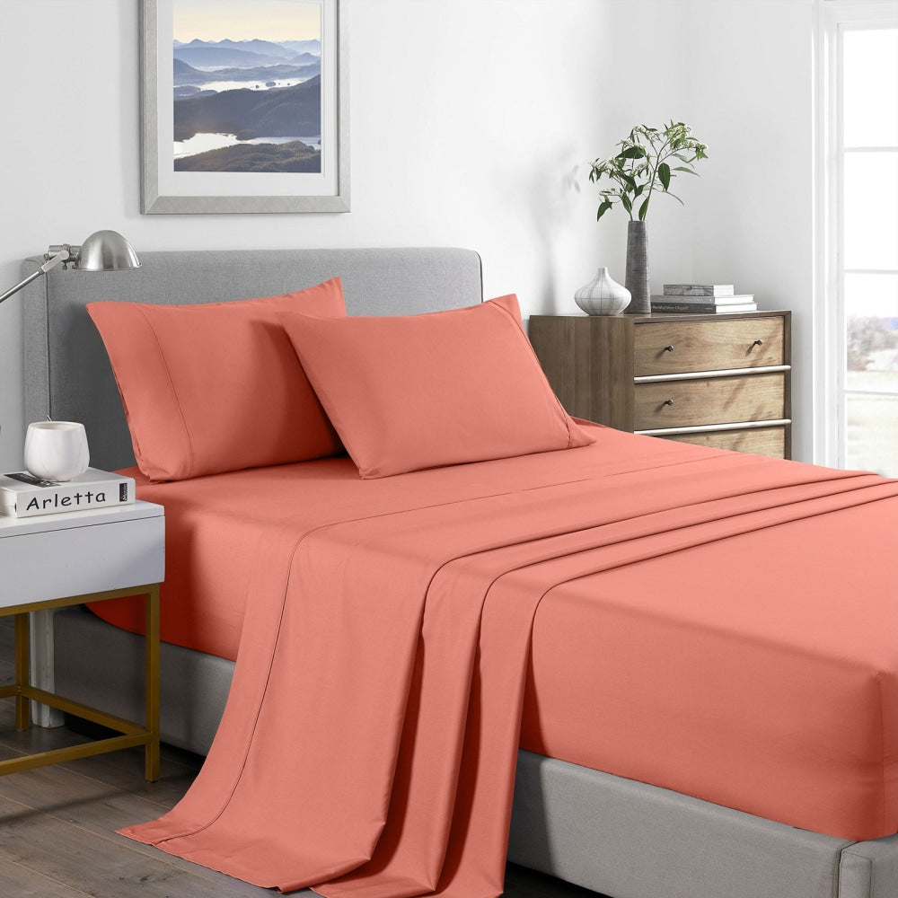 Royal Comfort Bamboo Cooling 2000TC Sheet Set - Queen-Peach Bed Fast shipping On sale