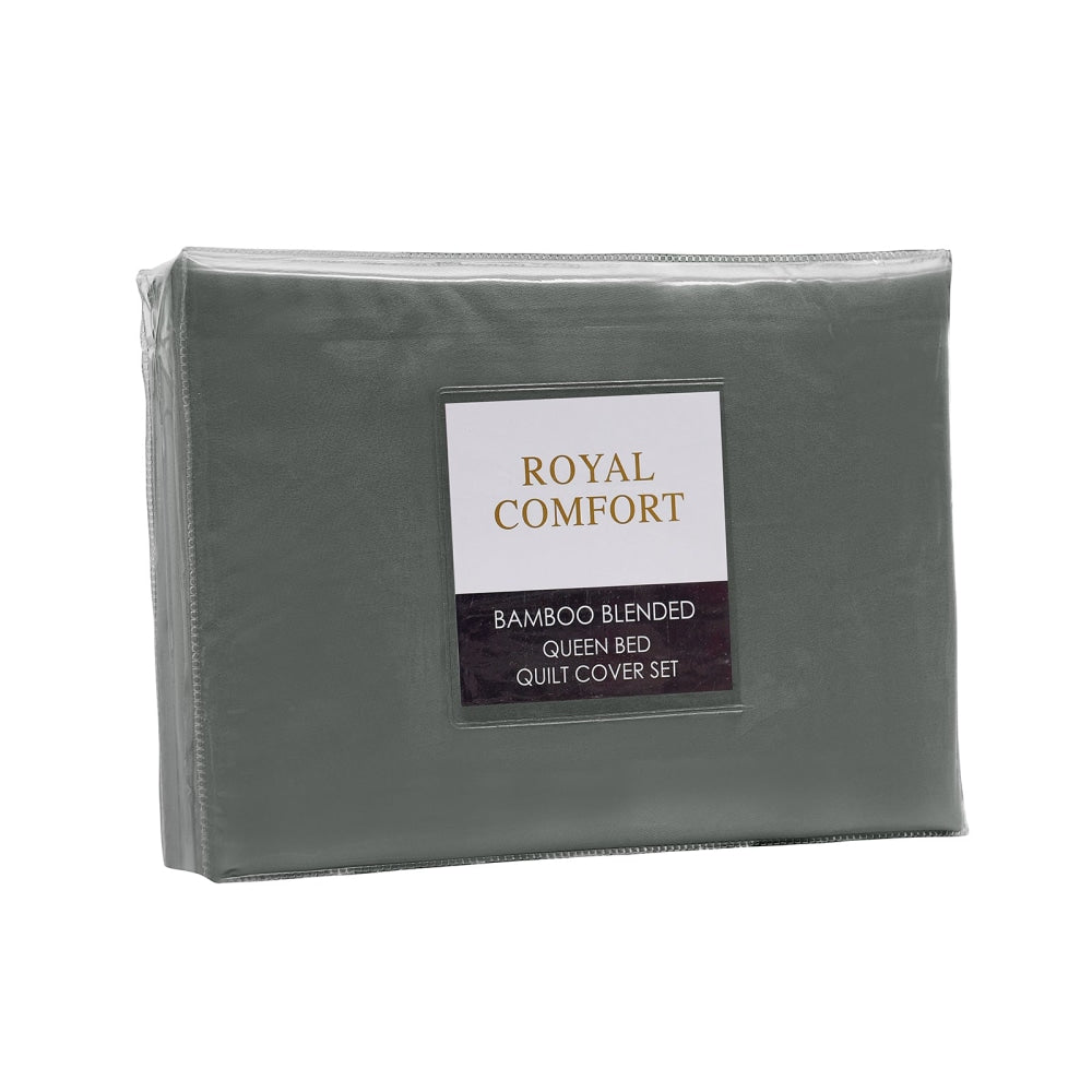 Royal Comfort Blended Bamboo Quilt Cover Sets - Charcoal - Queen Fast shipping On sale