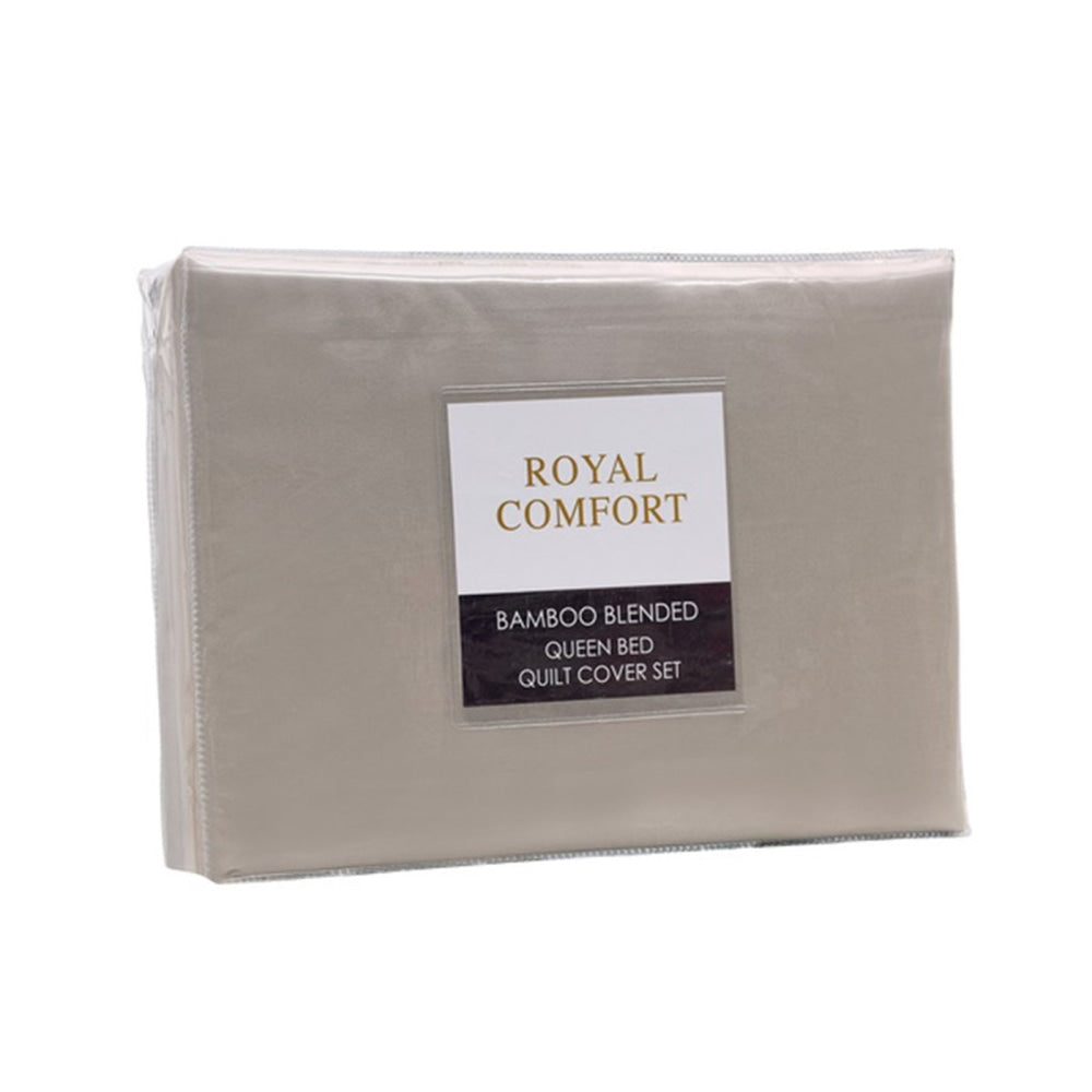 Royal Comfort Blended Bamboo Quilt Cover Sets -Warm Grey-Queen Fast shipping On sale