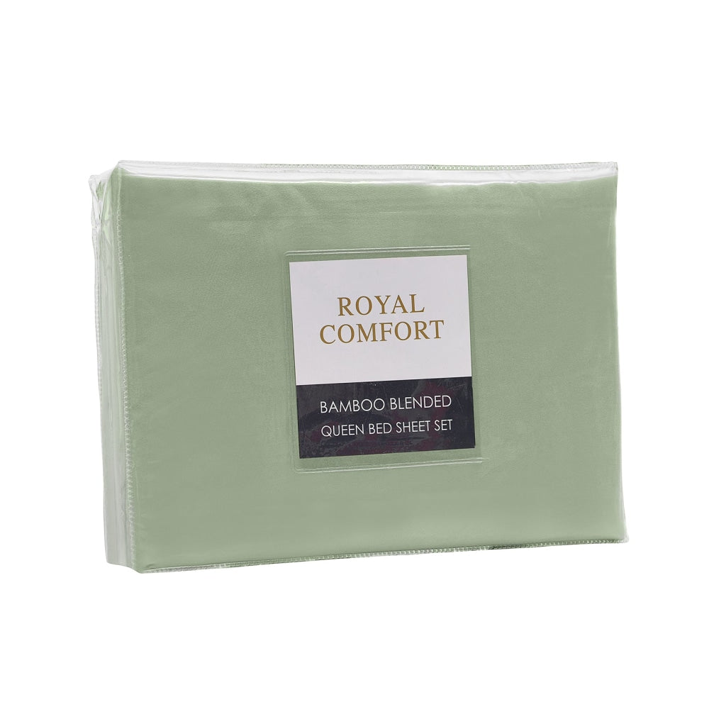 Royal Comfort Blended Bamboo Sheet Set Sage Green - Queen Bed Fast shipping On sale