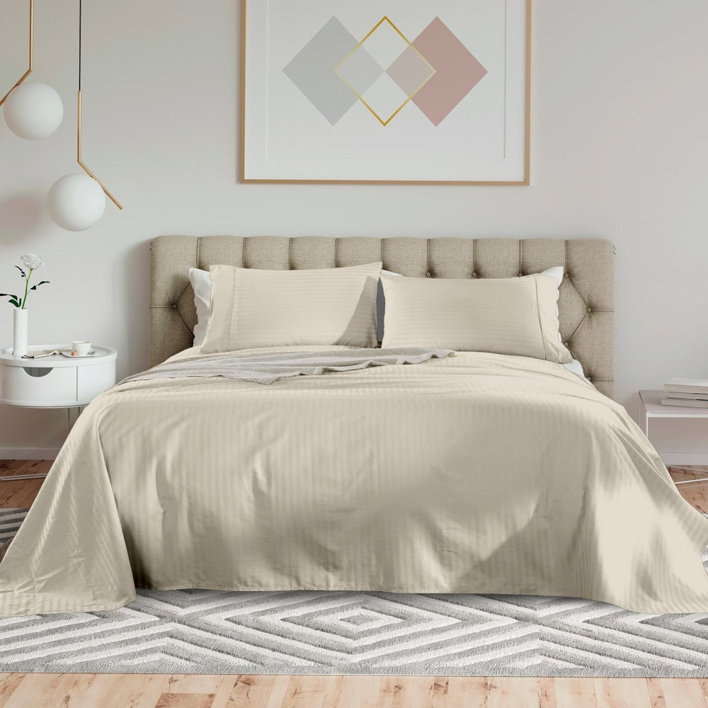 Royal Comfort Kensington 1200TC 100% Cotton Stripe Bed Sheet Set - Double Beige Fast shipping On sale
